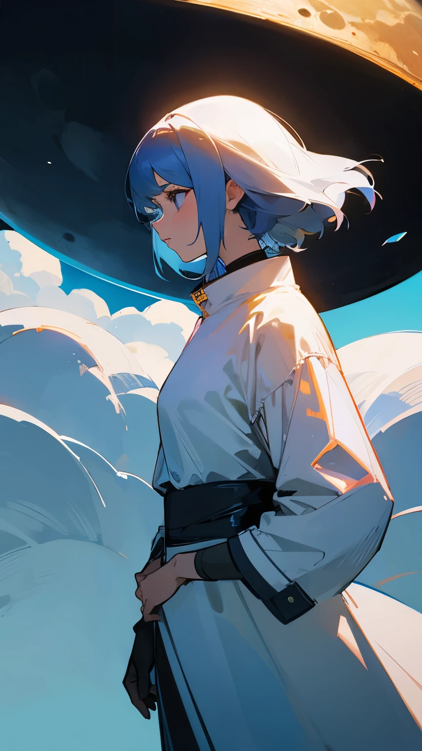 woman、On the moon、Earth