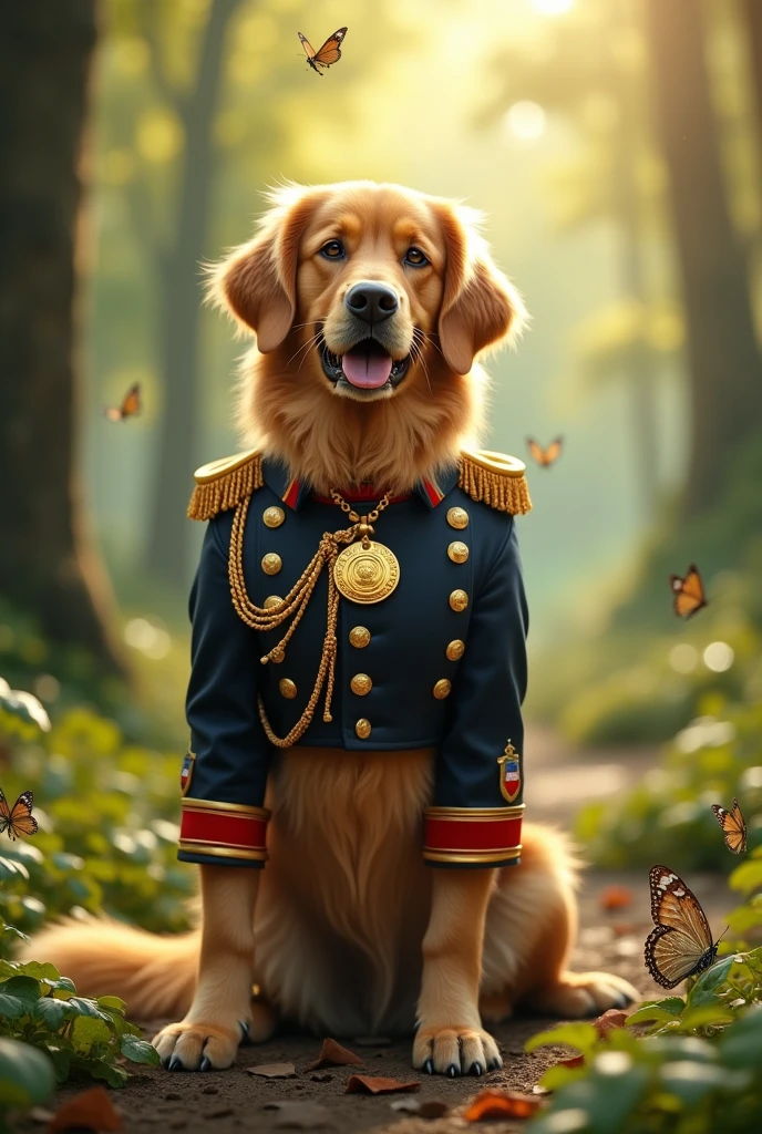 elegant dog, dressed as a soldier