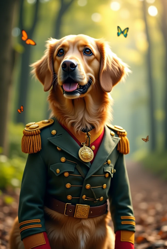 elegant dog, dressed as a soldier