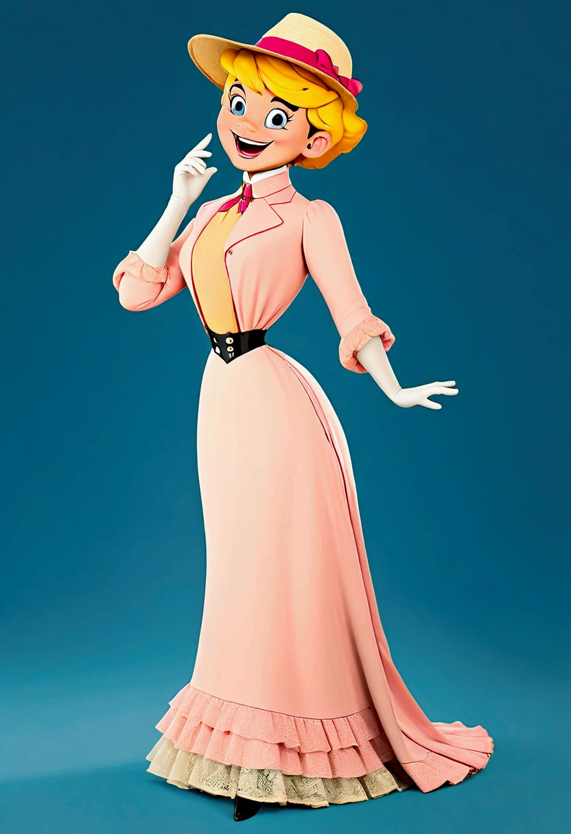 Lola Loud as an attractive  blonde Southern belle. Upper-class airhead. Seducing a horny 69yo gentleman, lifting her skirts. Year 1901. Pink high-collar long sleeve 1900_dr3ss. ((Wide-brimmed hat)). 6-inch wasp waist. Bubble butt sticking out. High-waisted ruffled ((bloomers. Petticoats. Thigh-high silk stockings. Boots)). Gorgeous face, coquettish smile. Slutty demeanor, hands on crotch. porcelain skin. Full body, realistic, detailed