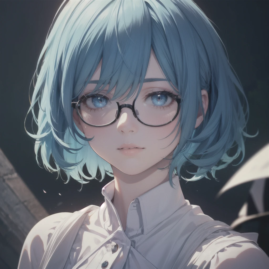 A girl from behind, full body rendering, beautifully detailed eyes, beautifully detailed lips, extremely detailed eyes and face, long eyelashes, white dress, wearing glasses, blue hair, short hair, from behind, atmospheric lighting, detailed foliage, vibrant colors, (highest quality, 4k, 8k, high resolution, masterpiece:1.2), ultra detailed, (realistic, photorealistic, photorealistic:1.37), complex background, dreamy atmosphere, cinematic lighting