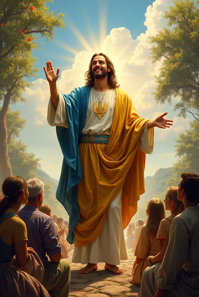 Jesus smiling and blessings, showing wealth.