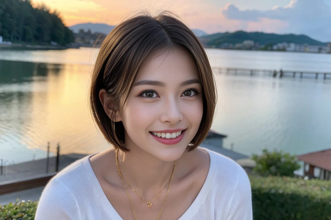 (Realistic:1.1),(masterpiece,Highest quality),8k,(49 years old), 53 years old, ベリーslimボディ、slimカップル、Tight waist,Upper Body,full-course dinner、wine 、Amazing view of the sunset sky and clouds、Perfect Anatomy, Brown Hair, short hair,Random Hairstyles,((Highly detailed face and eyes:1.2)),Perfect golden ratio face,Long sleeve shirt、dress,(smile:1.2)、Shortcuts、cute、(Realistic, Intricate details:1.2), A bright smile、short hair,Bright Face、赤wine 、Appetizers、Italian food、wine bottle、Champagne、スパークリングwine、(slimな顔), (The body is slim), (Brown Hair), (Shortcuts), Upper Body, 白wine, slim, wineグラス,