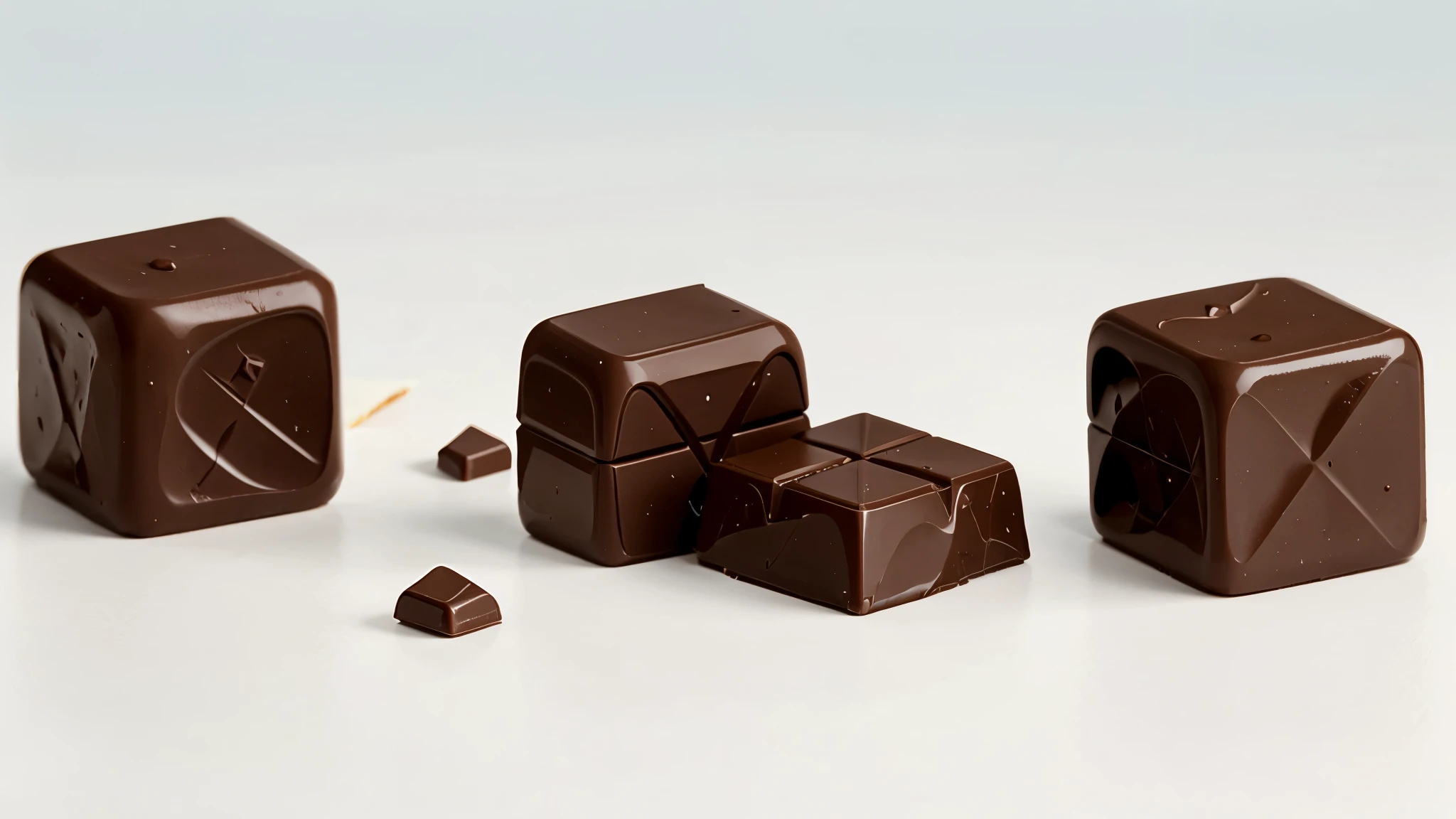 Pieces of chocolate close-up, isolated on a white background