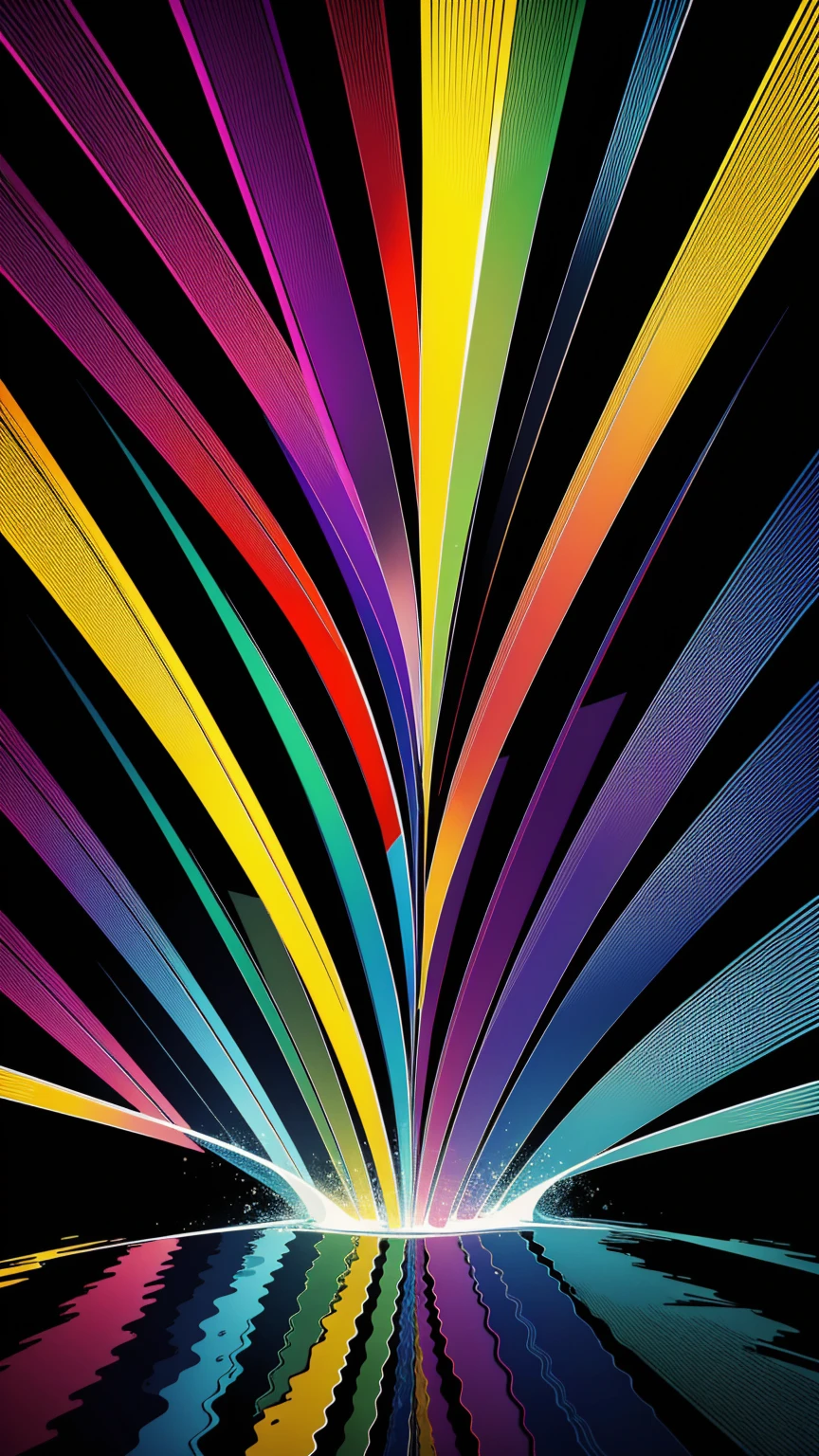 (masterpiece, Highest quality, Very detailed, 8k wallpaper), Abstract color splashes, Rainbow vibrant, sharp、Straight、reflection、Geometric pattern