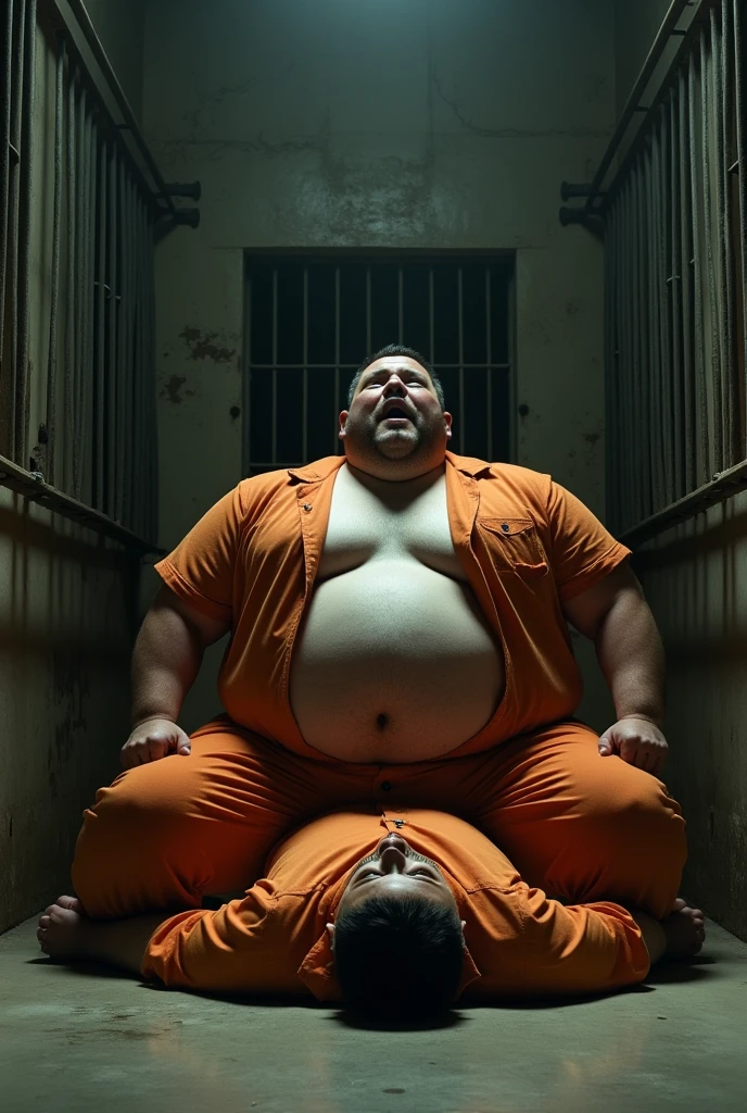 A man was crushed by a fat man who showed his stomach in prison.