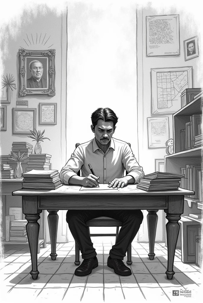 Draw inspirations from José Rizal’s unwavering determination in the face of hardship. Reflect on how this connects to the powerful message in Nescafe's commercial, "Para kanino ka bumabangon sa umaga?". Make it like a draw. Make it like a sketch a doodles A DRAWING no color only white and gray draw it like it's not ai draw it