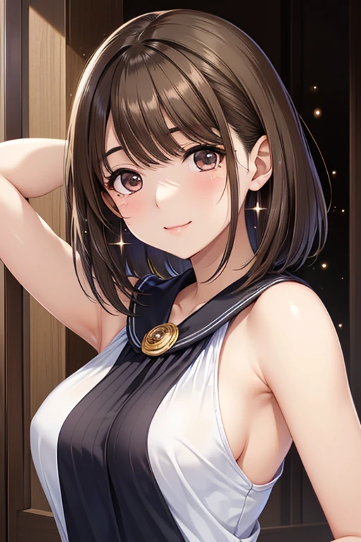 anegasaki nene、Shiny brown hair, short hair, (Beautiful brown eyes、Sparkling eyes, Fine grain)、smile、Ultra-detailed eyes、Highly detailed face, Highly detailed eyes,
Women's armpits