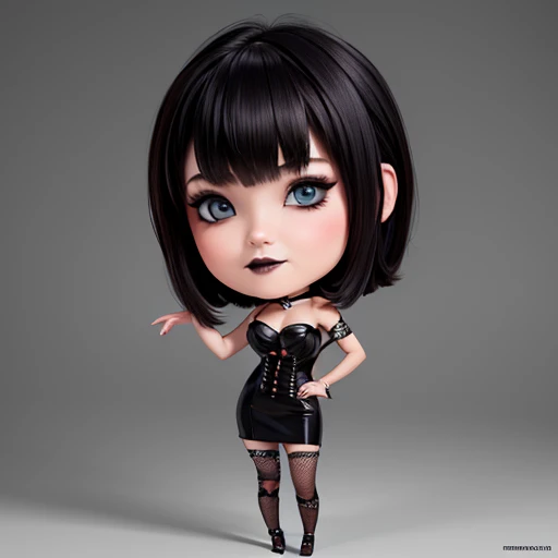 chibi, Sexy busty babe, Short hair with bangs,  full body portrait , Nswf , gothic makeup high resolution 12k , perfect detailed 