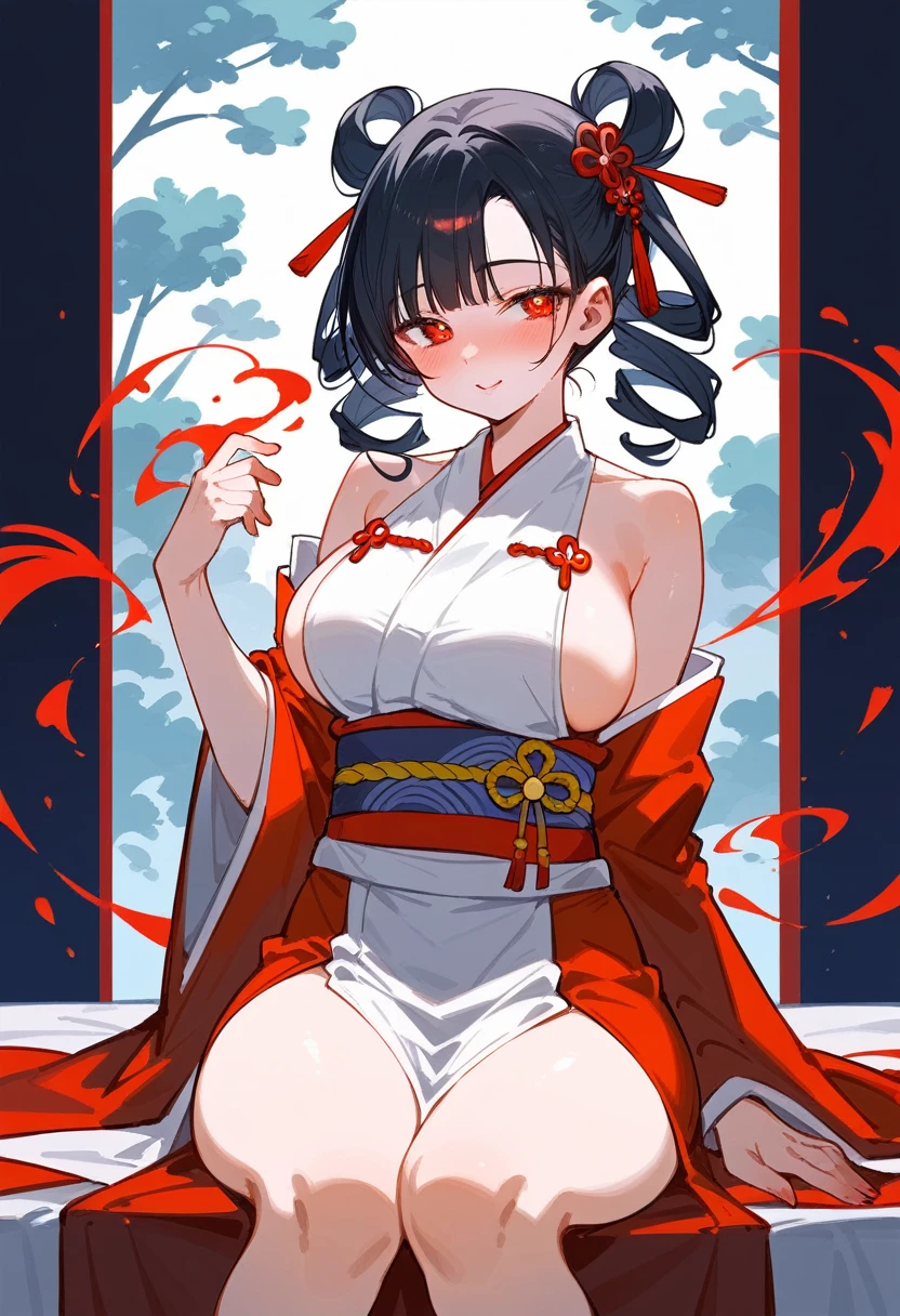 Period drama manga style　A -yeld su beautiful Chinese girl with black hair in a bun cut(1 person)　She is wearing a royal long-sleeved Chinese dress　She cries　She Exposes Her Nipples and Does the Daishuuki Hold.Gets fucked in　