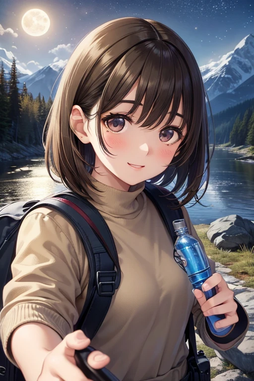 anegasaki nene、Shiny brown hair, short hair, (Beautiful brown eyes、Sparkling eyes, Fine grain)、smile、Ultra-detailed eyes、Very detailed顔, Very detailed目,



1 female((Upper body selfie, Happy)), masterpiece, Highest quality, Very detailed, alone, Outdoor, (night), Mountain々, nature, (performer, moon) Hilarious, Happy, Backpack, sleeping bag, Camping stove, Water bottle, Mountain boots, gloves, sweater, have, flashlight, forest, rock, river, wood, cigarette, Shadow, Contrast, sunny, Analog Style (Displaying the viewer:1.2) (Skin Texture) (Film Grain:1.3), (Warm colors, Warm tones)