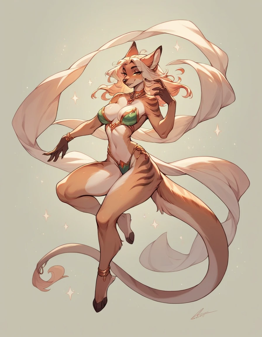 High-quality, and attractive female anthropomorphic furry character, expressive facial features, beautiful and seductive expression, simple outfit, in a simple minimalist background setting, digital illustration, full body