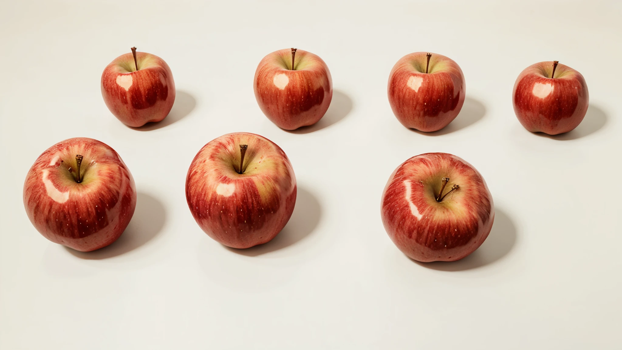 Three red apples, top view isolated on white background