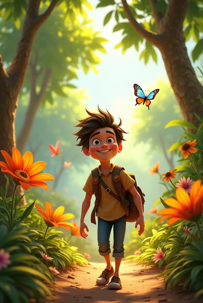 adventurous man in search of a Disney Pixar-style trail, high qualiy, best qualityer