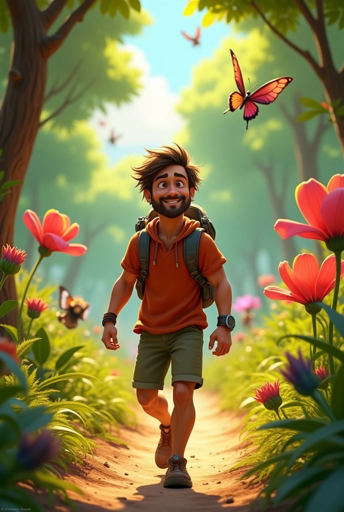 adventurous man in search of a Disney Pixar-style trail, high qualiy, best qualityer