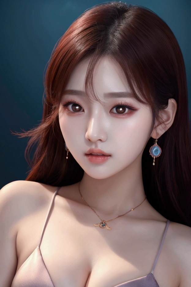 (8k, best quality, masterpiece, ultra highres:1.2),detailed gradient eyes, portrait, a beautiful k-pop idol, 20yo, cleavage, standing, looking at viewer, night pool background,