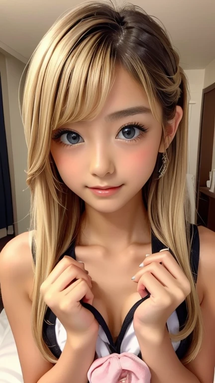 Kissing my boyfriend in my room、((Group Sex))、Small breasts、cute、Hide your chest、 ((Gal Hairstyles)) blonde