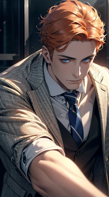 (best quality,4k,8k,highres,masterpiece:1.2),ultra-detailed,(realistic,photorealistic,photo-realistic:1.37),1 man,31 years old,mature man,very handsome,without expression,smile,short grey b
Orange hair,blue eyes,penetrating gaze,perfect face without errors,imposing posture,businessman,office background,cinematic lighting,hdr image