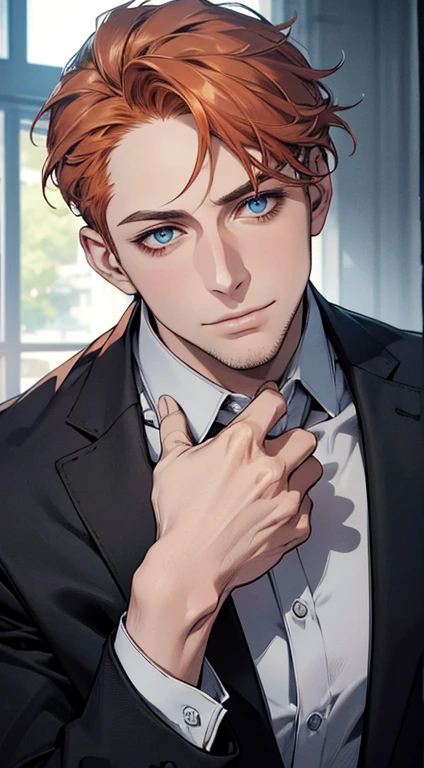 (best quality,4k,8k,highres,masterpiece:1.2),ultra-detailed,(realistic,photorealistic,photo-realistic:1.37),1 man,31 years old,mature man,very handsome,without expression,smile,short grey b
Orange hair,blue eyes,penetrating gaze,perfect face without errors,imposing posture,businessman,office background,cinematic lighting,hdr image