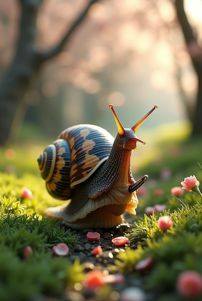Japanese Samurai Snail with a Katana