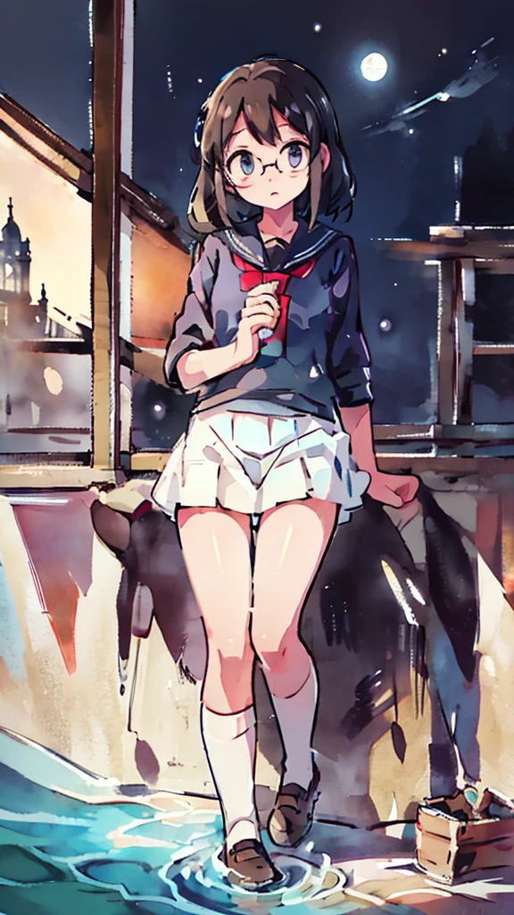Seaside、Sanctuary、Dazzling Light、Many towers in the distance、Big Moon、metropolis、Tall buildings、Looking up at the stars、water、Midnight、Moon、Blue light、sky、sea、Nsfw、masterpiece, high quality, 4K, HDR,, Stable Diffusion prompt: schoolgirl with short、brown hair and red-framed glasses, wearing a white blouse and navy skirt, white panties visible, navy socks and brown loafers, in a state of arousal and trembling with sexual climax,simple illustration style, In a nichijou (everyday life) Setting Image generation AI model used: Stable Diffusion (eleet- model)
id: i2