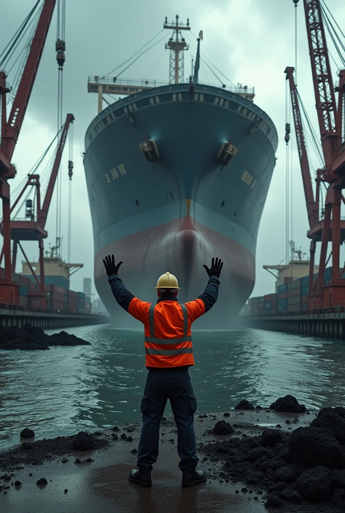 create an image of a port accident involving coal