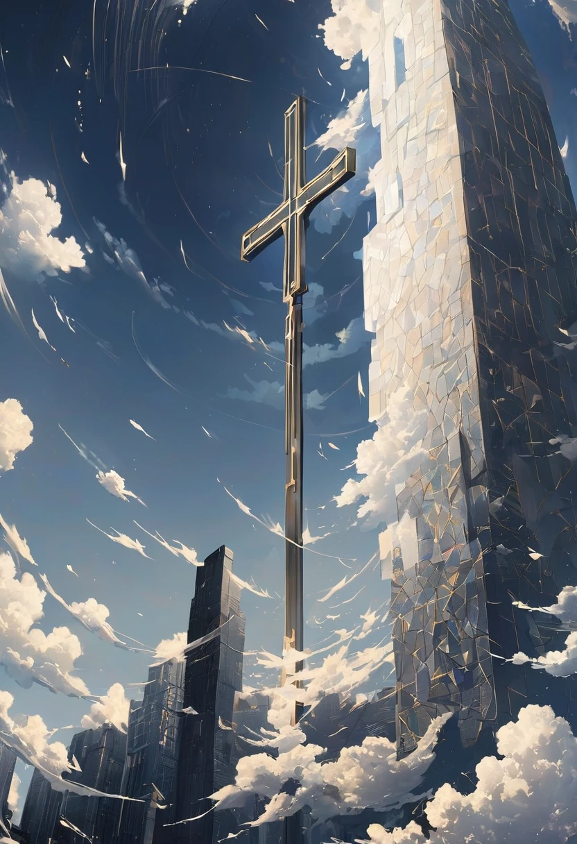 high resolution、High definition、Attention to detail、background、A cross erected in the square、null、cloud、Wind、