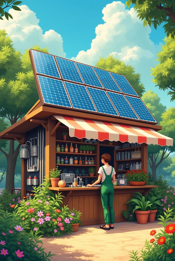 Solar panels and water is dragging from earth like tube well and vreate a shop near it who is selling solar panel and pipes