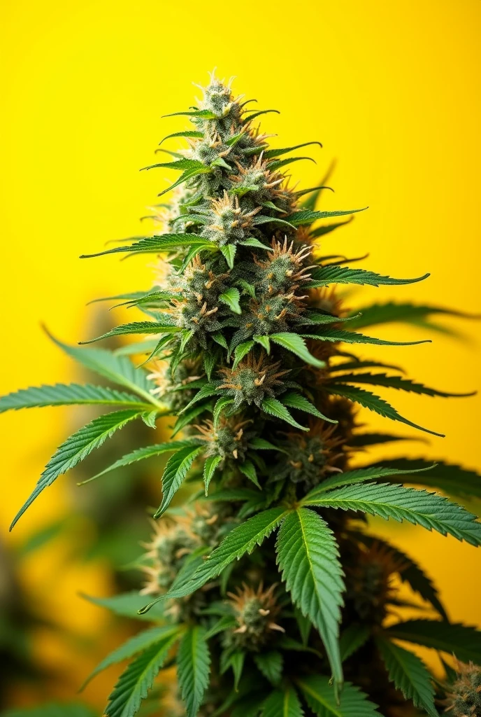 Cannabis with yellow background. 