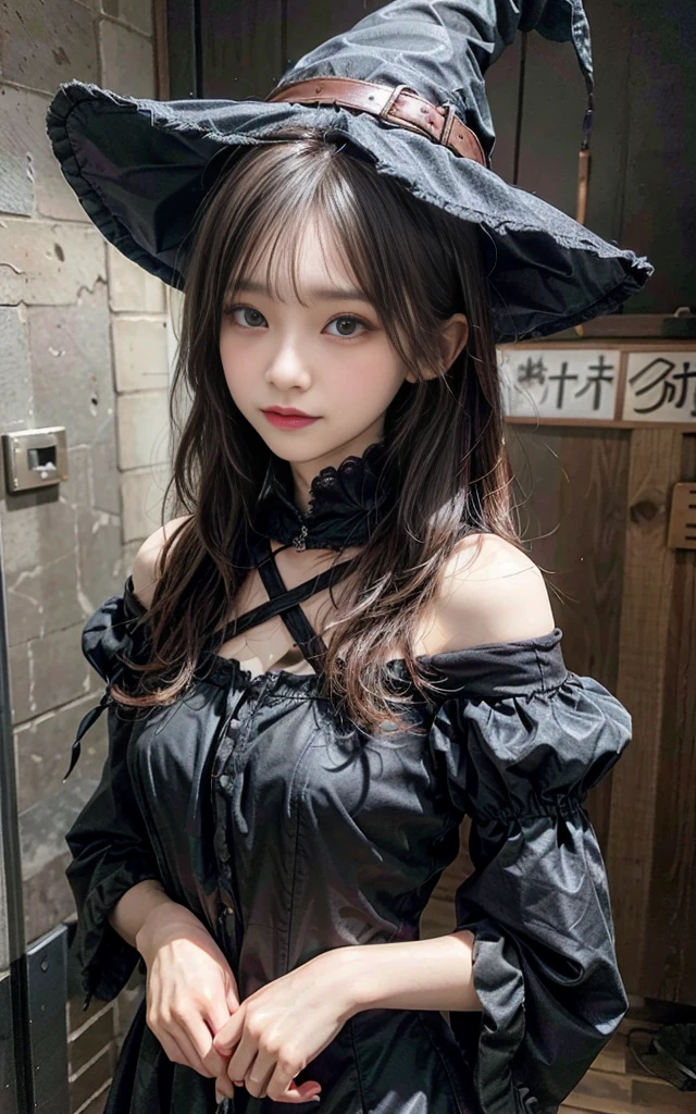 1girl, 12 years old, Famous idol, 1cute girl, very young face, masterpiece, high quality, small face, (very small tits:1.8)Gothic lolita, swimwear style, dramatic angle:1.4, Stroll around town,half smile:0.5,