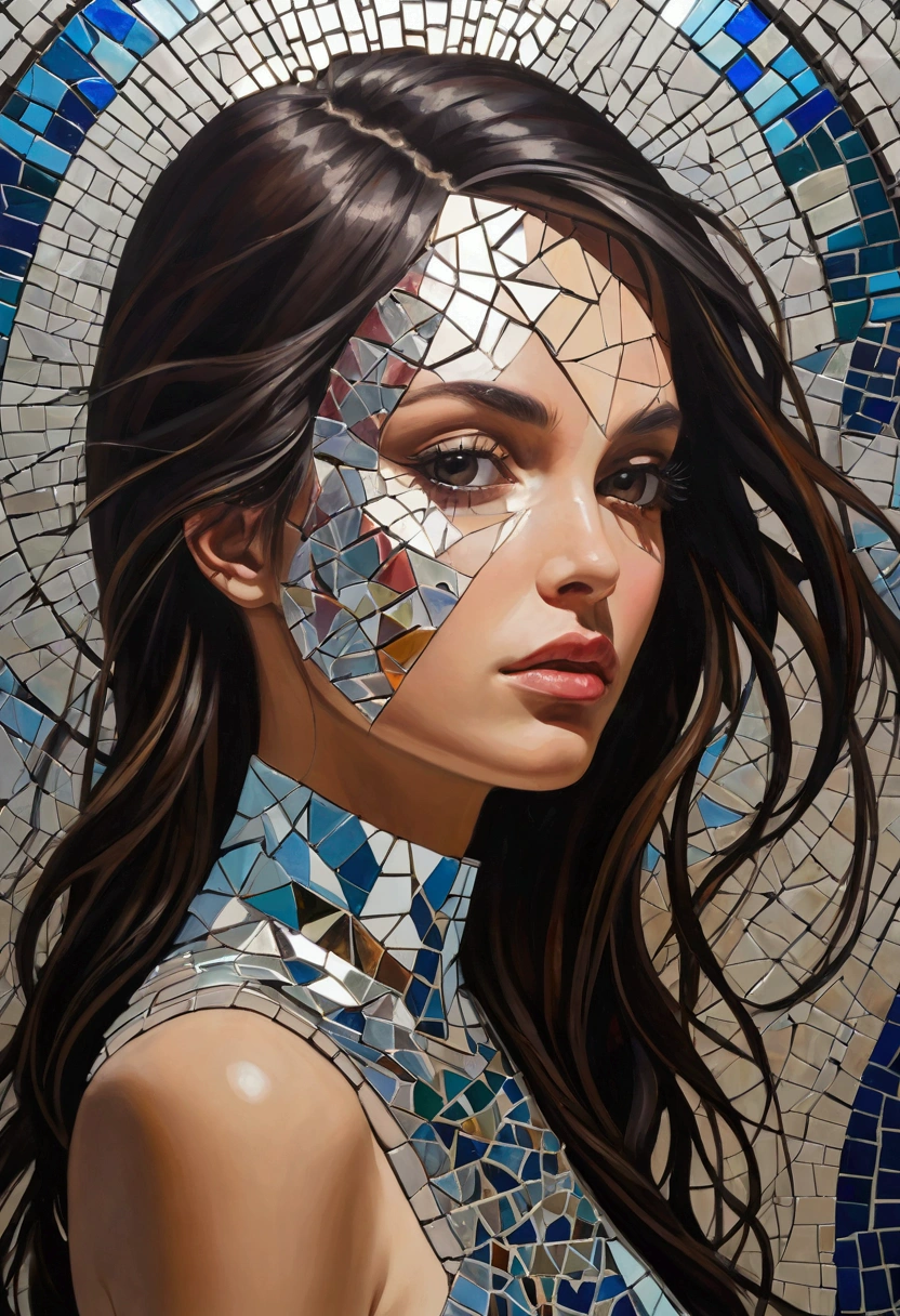 A mosaic of shattered mirrors reflects fractured identities, exploring the complexities of self-perception.