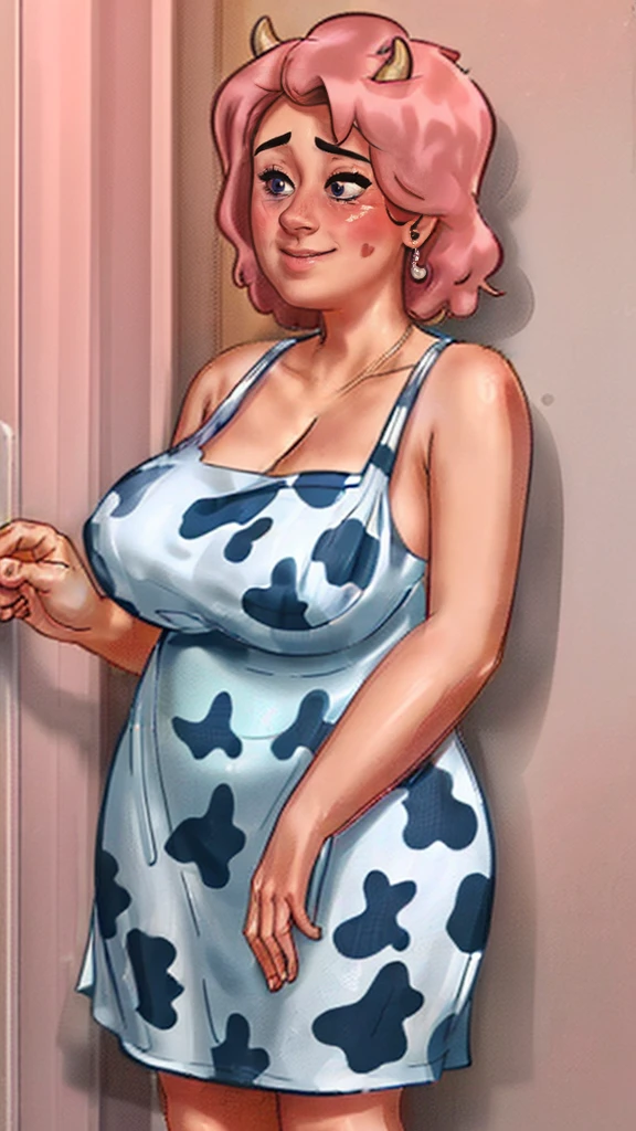 (best qualityer:1.3), (4K quality), 1 MATURE WOMAN, My hero, Boku no hero, ((face detailed)), (blush), citys, (long cow dress)