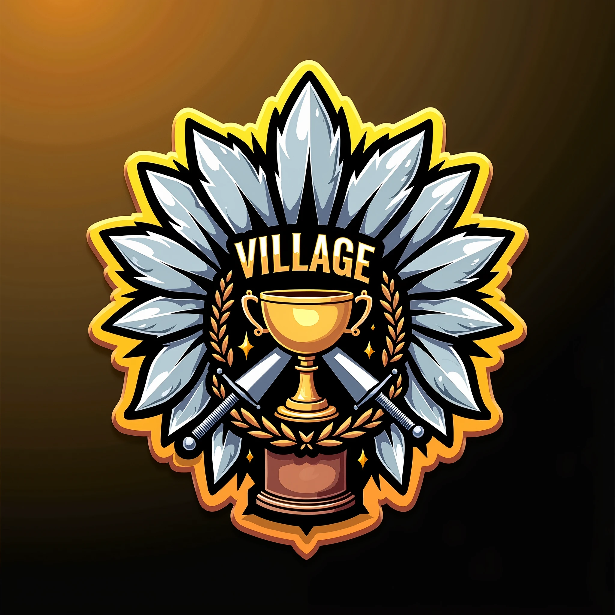 Create a logo with the name village with trophy and weapons