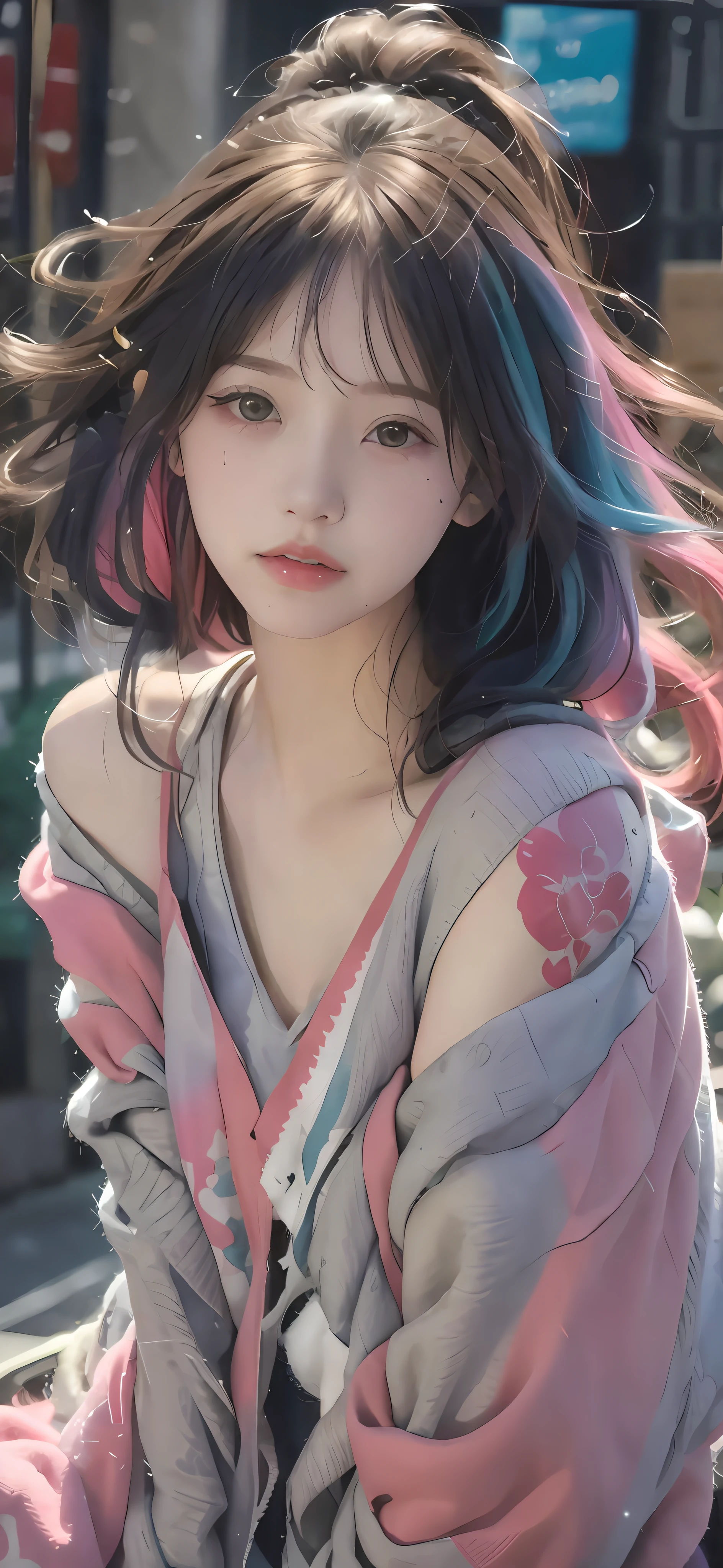 Close-up of a girl wearing a pink and gray jacket, inspired by anime, 美丽的Anime style, 美丽的Anime Girl, Anime Girl in real life, Anime style mixed with Fujifilm, Colorful braids, Cute, colorful and adorable, Beautiful anime portrait, Anime style4 K, Anime style, Anime Girl, Style Anime, 漂亮的Anime Girl, Anime atmosphere, Anime style, The colors are beautiful