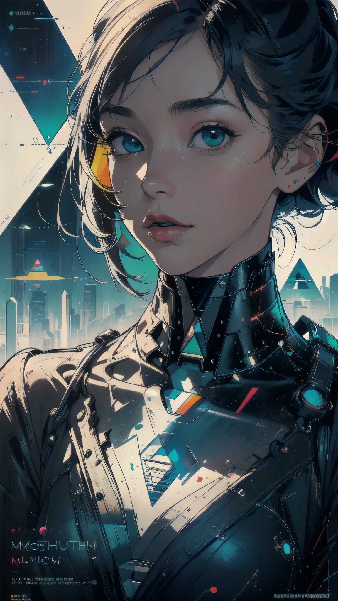 (((masterpiece, highest quality))),(((solo:1.2))),(((1girl:1.2))),32k wallpaper, very detailed, poster, vintage science fiction,(((((geometric cinematic movie poster))))), (bauhaus), shape,(((abstract))),(mid century modern),movie poster,(((((portfolio))))),(((((Close-up))))),(((((bust up))))),((((more various angle)))),(((highlight))),Vast landscape,((((heterochromia)))),(((complete. detailed face))),(((Extremely talented))),(((most complecated machine))),((Overall colorfully)),(((((Absolutely no background))))),(((phenomenon)))