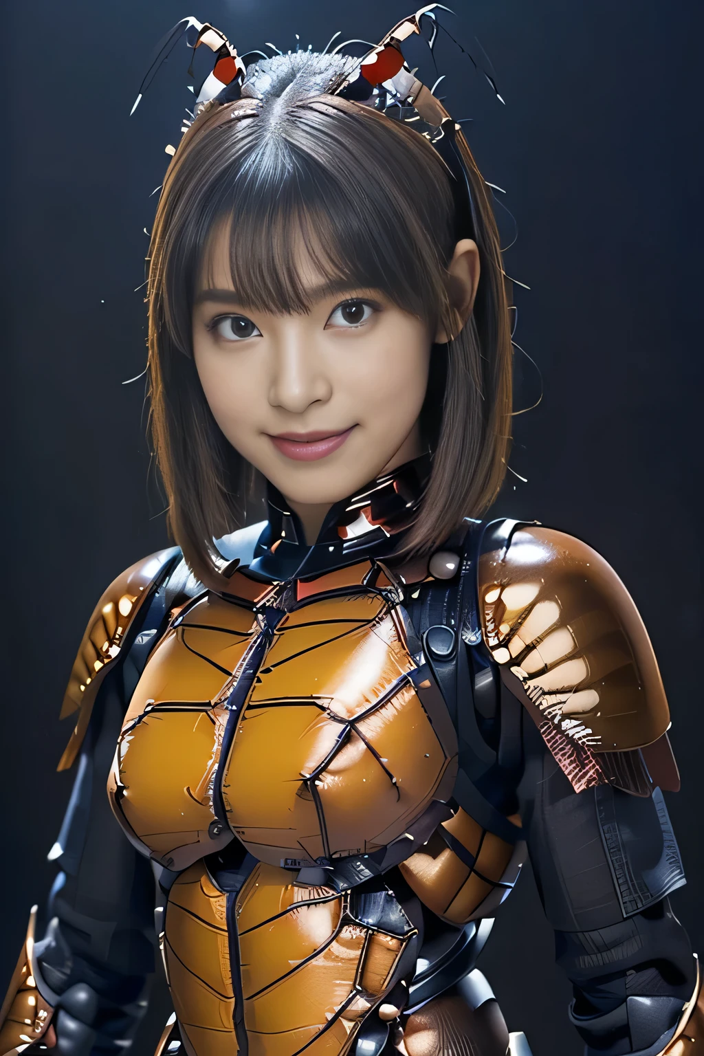 (high resolution,masterpiece,best quality,extremely detailed CG, anime, official art:1.4), realistic, photo, amazing fine details, all intricate, gloss and shiny,awesome many layers, 8k wall paper, 3d, sketch, kawaii, illustration,( solo:1.4), perfect female proportion,villainess, (fusion of dark brown cockroach and lady:1.4), (brown cockroach form lady:1.2), (brown cockroach lady:1.2), (fusion:1.2), (solo:1.4), (evil smile:1.2), muscular, abs, (cockroach brown exoskeleton bio insect suit:1.4), (cockroach brown exoskeleton bio insect armor:1.2), (brown transparency cockroach wing:1.4), (brown cockroach antennae:1.3),