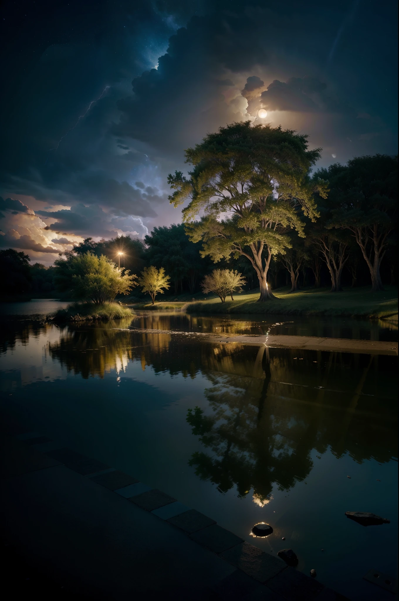 Surrealism, surrealistic, futurist, Surrealism Realm, Sky Surrealism, Celestial Tree, big tree, paisaje, panorama, Sky Heaven, naturey, Moon, fullmoon, moonlight night, palmtrees, Cedars, forst, Rivers of water, Thunder Light, Detailed Realistic FullHD Fotorrealism, Majestic, comely, fire, villany,  Thunders, Sky Thunders, Stars, photorrealistic 6K, UltraHD Detailed, detailed colors 8K, Elegant beauty, floor, stele, lightning strikes, heavens, Divine Sky, tempest, Towards the heavens, heavenly, Godlike, photorrealistic, Rendering, 4K, 8k, detailed textures, detailed shadows, padoru, detailed colors, Gods Sky, UltraHD 16K Details, 16K photorealistic textures, detailed sharpness 16K, detailed sharpness, detailed colors, realistic shadows, Ultra realistic textures, High Power, Natural Beauty, natural colors, realistic contrast, Texturas photorrealistics, detailed colors, lifelike colors, detailed shadows, Textuta photorrealistic FullHD, Sombras photorrealistics 8K, HD photorrealistic, Ultra Realistic 8K Details, Cor photorrealistic 4K, Detailed FullHD Lights, Texturas Detalhadas photorrealistics 8K, Nitidez photorrealistic, villany, detailed 4k, ultra detaild, realistic 8k contrast, detailed sharpness, cores Ultra HD, chic,