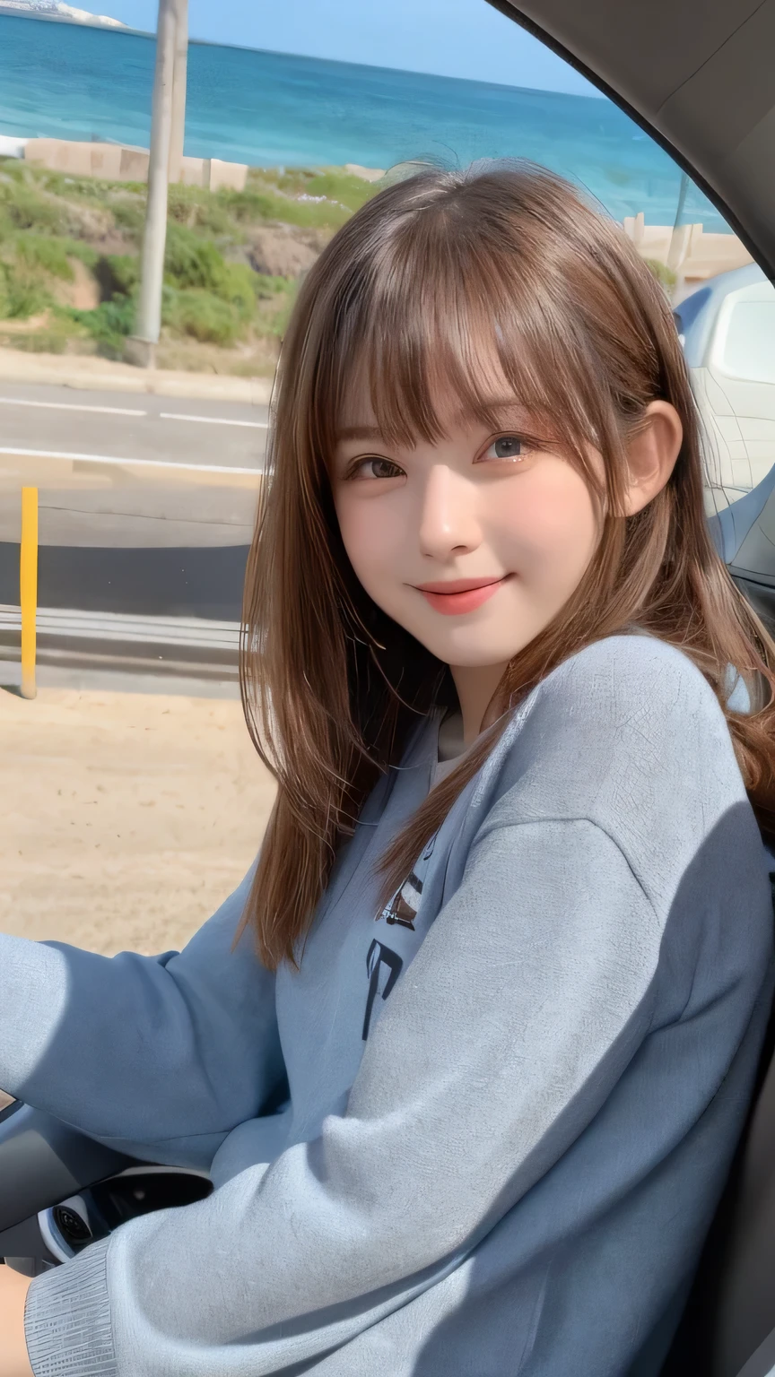 Best image quality (8k, High resolution, masterpiece: 1.2), Very detailed, Random Hairstyles, 26-year-old woman,
Extraordinary beautiful girl、Cute and beautiful face details、(Dealing with the Children_v1:0.008)、
score_9, score_8_upper, score_7_upper,
a Volkswagen Beetle driving along the coastline: a Volkswagen Beetle driving along a beautiful coastline。a quiet atmosphere where you can almost hear the waves crashing。
Camera angle: Shot from a diagonal rear angle、capturing the car driving along the coastline with a wide-angle lens。
,Active stop temporarily ,
On her side、The thunder danced。
Focus on the upper waist
, Random cute poses ,Big eyes ,Puffy eyes , Heart pupil, blush , Big shy smile , salute