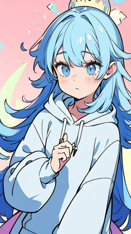 a majestic girl pastel color hair wearing a hoodie using magic
