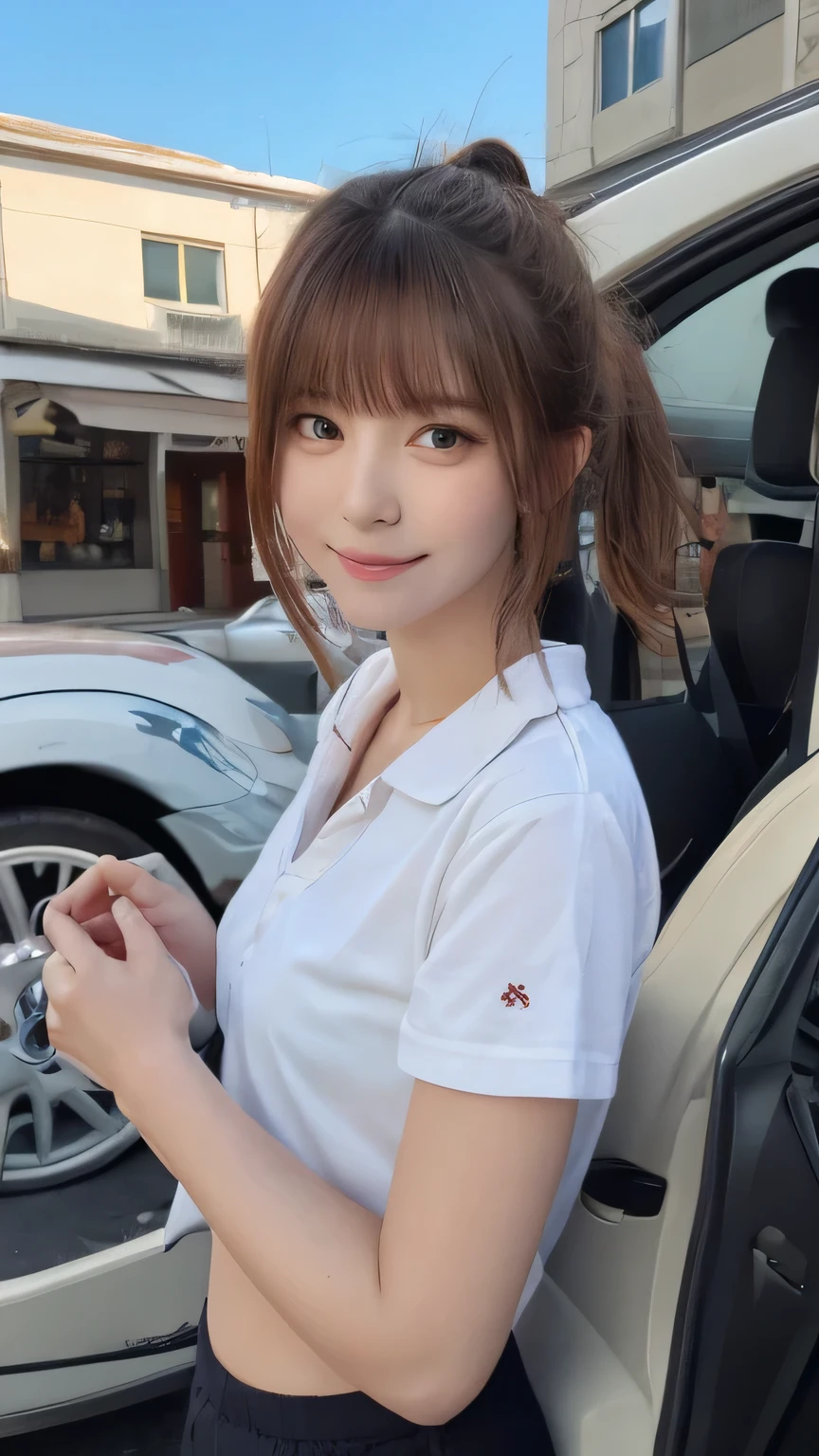 Best image quality (8k, High resolution, masterpiece: 1.2), Very detailed, Random Hairstyles, 26-year-old woman,
Extraordinary beautiful girl、Cute and beautiful face details、(Dealing with the Children_v1:0.008)、
score_9, score_8_upper, score_7_upper,
a Volkswagen Beetle driving along the coastline: a Volkswagen Beetle driving along a beautiful coastline。a quiet atmosphere where you can almost hear the waves crashing。
Camera angle: Shot from a diagonal rear angle、capturing the car driving along the coastline with a wide-angle lens。
,Active stop temporarily ,
On her side、The thunder danced。
Focus on the upper waist
, Random cute poses ,Big eyes ,Puffy eyes , Heart pupil, blush , Big shy smile , salute