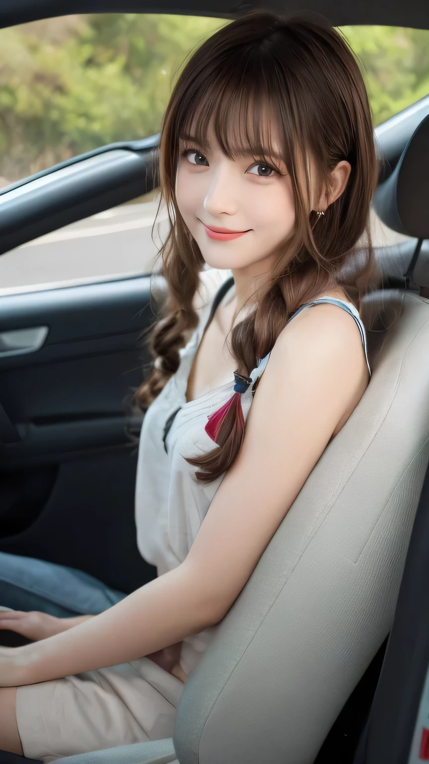 Best image quality (8k, High resolution, masterpiece: 1.2), Very detailed, Random Hairstyles, 26-year-old woman,
Extraordinary beautiful girl、Cute and beautiful face details、(Dealing with the Children_v1:0.008)、
score_9, score_8_upper, score_7_upper,
a Volkswagen Beetle driving along the coastline: a Volkswagen Beetle driving along a beautiful coastline。a quiet atmosphere where you can almost hear the waves crashing。
Camera angle: Shot from a diagonal rear angle、capturing the car driving along the coastline with a wide-angle lens。
,Active stop temporarily ,
On her side、The thunder danced。
Focus on the upper waist
, Random cute poses ,Big eyes ,Puffy eyes , Heart pupil, blush , Big shy smile , salute
