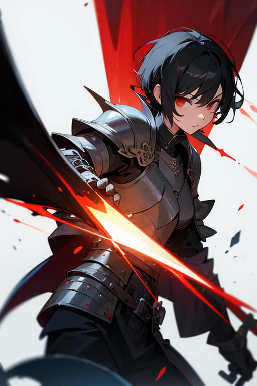 Black short hair, dragon, sword, armor