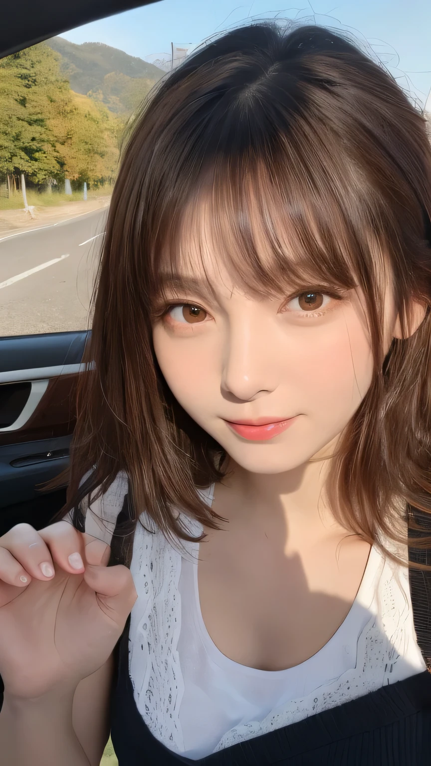 Best image quality (8k, High resolution, masterpiece: 1.2), Very detailed, Random Hairstyles, 26-year-old woman, 

Extraordinary beautiful girl、Cute and beautiful face details、(Dealing with the Children_v1:0.008)、


score_9, score_8_upper, score_7_upper, 

BMW 3 Series captured on an autumn mountain road
Situation: The beautiful autumn foliage creates a picturesque backdrop。Elegant driving scene with falling leaves。
Camera angle: A BMW 3 Series drives along a scenic mountain road, slightly angled from the front、Captured with an emphasis on the contrast between the car and the autumn colors。


,Active stop temporarily ,
On her side、The thunder danced。
Focus on the upper waist


, Random cute poses ,Big eyes ,Puffy eyes ,  Heart pupil, blush  , Big shy smile , salute
