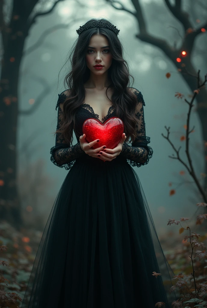 arafed woman in a black dress holding a red heart, natalie shau tom bagshaw, artstyle tom bagshaw, gothic harts, natalie shau, tom bagshaw artstyle, inspired tom bagshaw, tom bagshaw style, in style of tom bagshaw, an elegant gothic princess, dreamy gothic girl, style of tom bagshaw