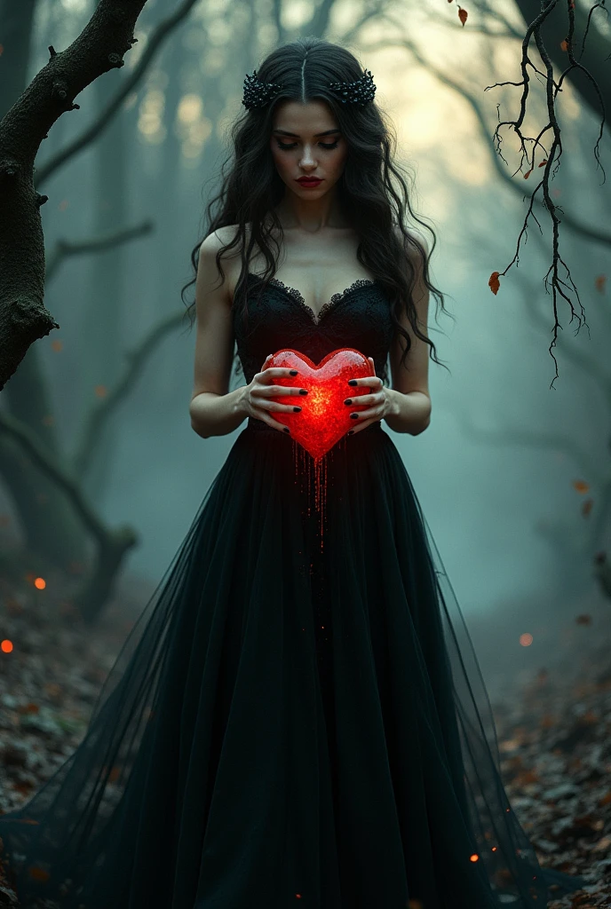 arafed woman in a black dress holding a red heart, natalie shau tom bagshaw, artstyle tom bagshaw, gothic harts, natalie shau, tom bagshaw artstyle, inspired tom bagshaw, tom bagshaw style, in style of tom bagshaw, an elegant gothic princess, dreamy gothic girl, style of tom bagshaw