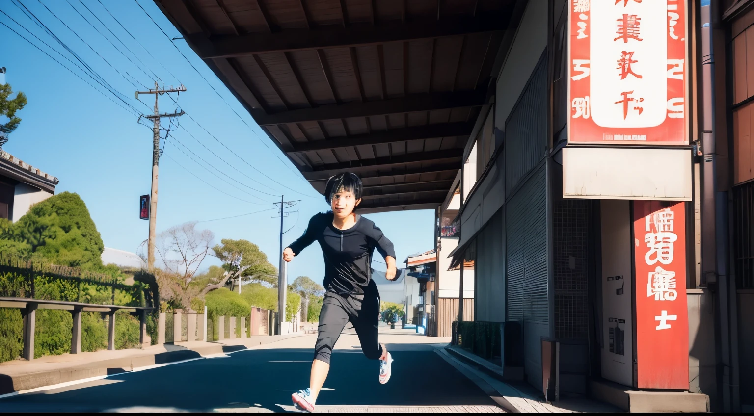 ２０A Japanese man in his 20s is running towards here.　Animation style