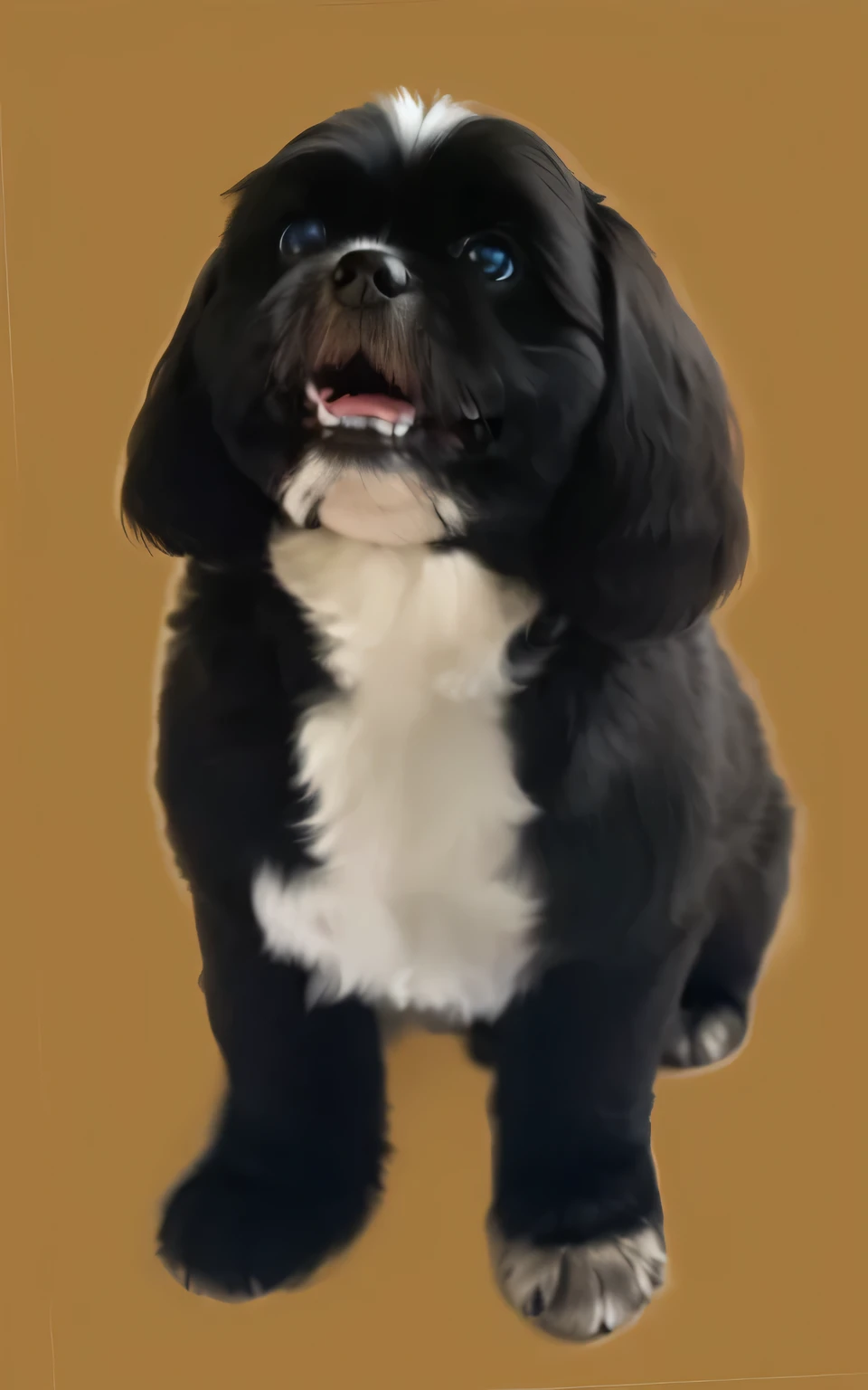 a very cute furry dog, hairs drawn like cartoon, perfectly drawn eyes, eyes like a cartoon drawing, beautiful eyes, perfect eyes, she is very happy, she is smiling, the image is very detailed