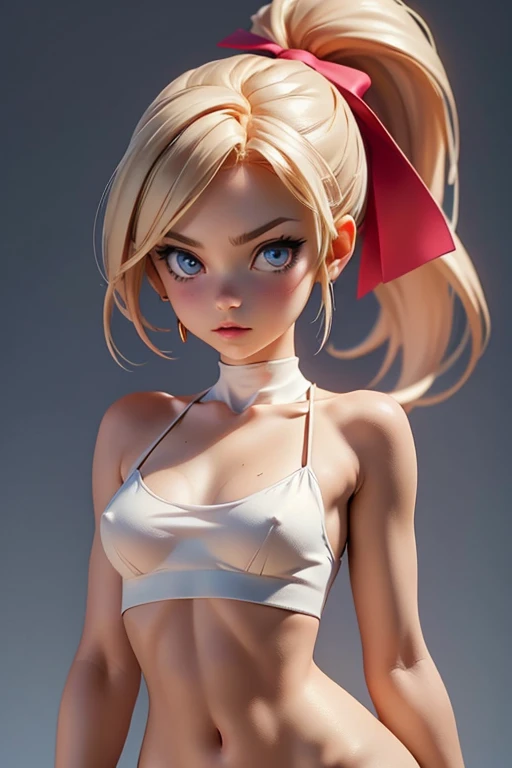 ((best quality)), ((masterpiece)), (detailed), NSFW, small breasts, prominent collarbones, skinny arms, flat stomach, visible hip bones, full body, long hair, red hair, white hair, blonde hair, dark hair, ponytail, thick ponytail, heavy ponytail, anime girl in pink wet clothes, Realistic Shadows, Detailed skin, Very small breasts, Hair Ribbon, Very detailed, highly detailed face, Perfect face shape, Perfect lips, Perfect nose, Correct beautiful eyes, Watching Viewer, Best Quality, Single Girl, No bra, No panties, Solo