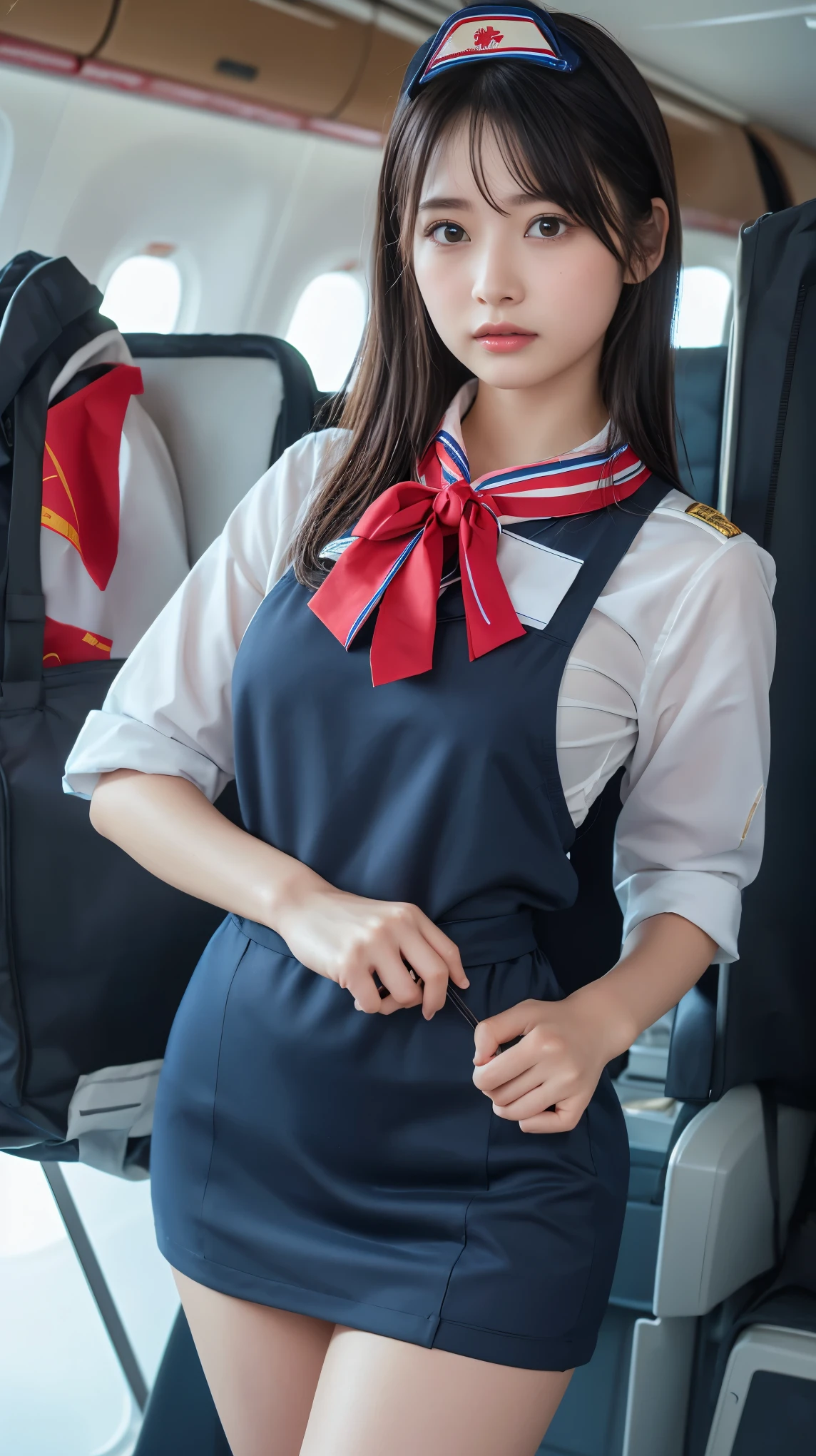 Glowing Skin, Moisturizing lips, Highly detailed skin, (Beautiful face and eyes in every detail:1.2、Professional photography techniques), Slender body line、Beautiful breasts、((Tight waist))、Small beautiful butt、Thin thighs、Slim Belly、Spotlight, Professional Lighting, (Upper Body:0.8), (((Sichuan Airlines stewardess))), Panda apron, Chinese Beauty, Idol Face, Highest quality、Highest quality、Masterpiece、Ultra-detailed、Realistic:1.37