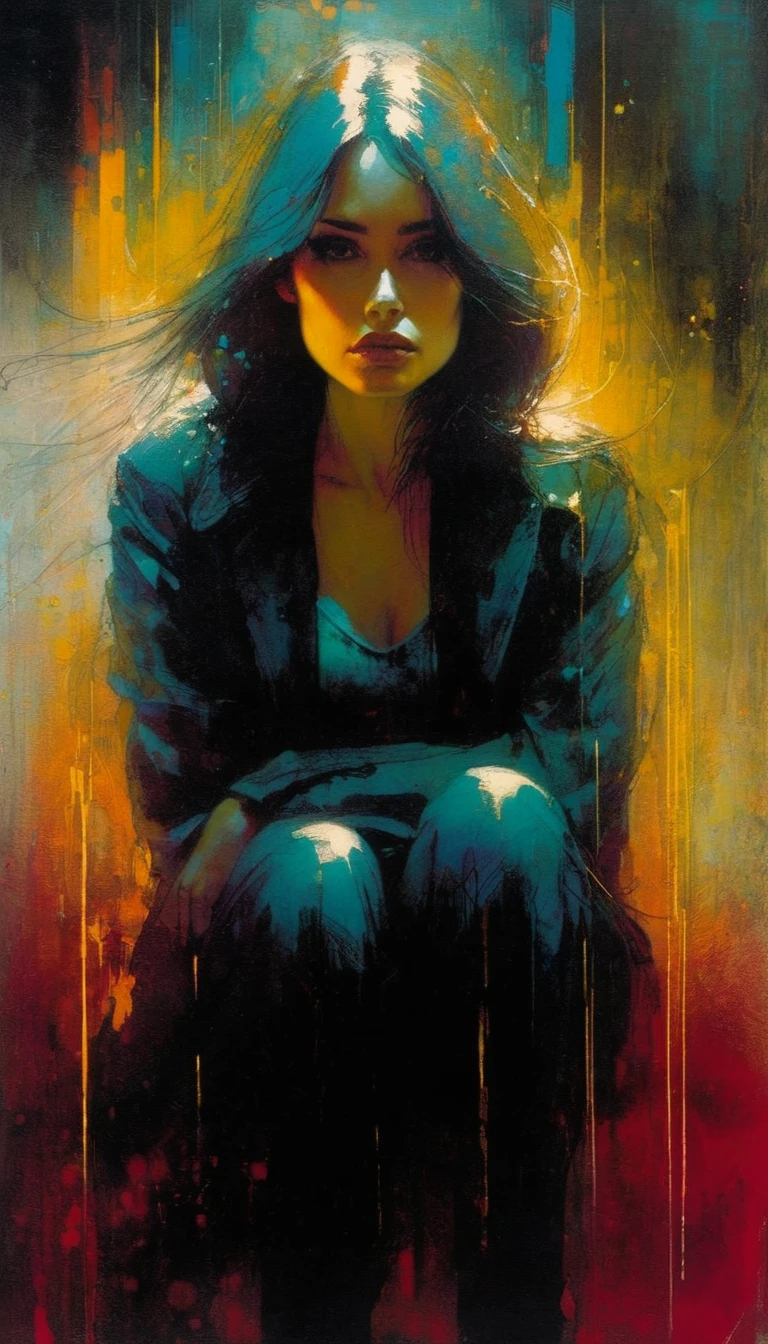 loneliness(art inspired by Bill Sienkiewicz). oil painting)woman